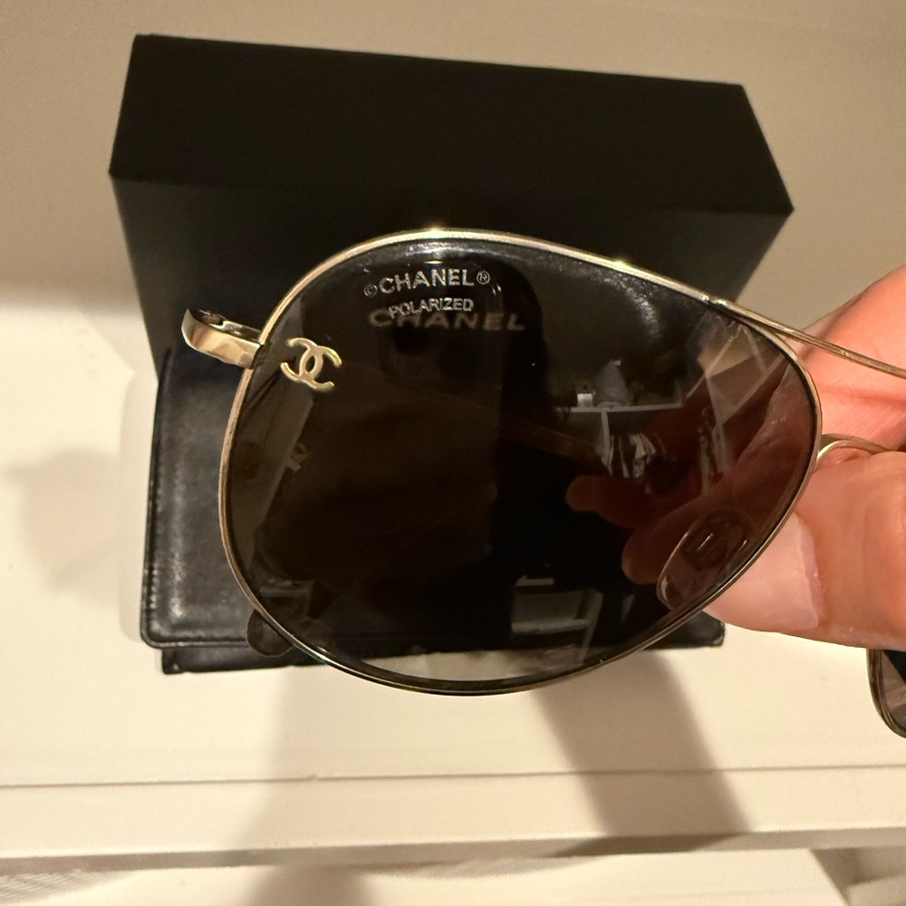 CHANEL Pilot Sunglasses (Women’s) - Polarized - Black and Silver - Picture 3 of 13